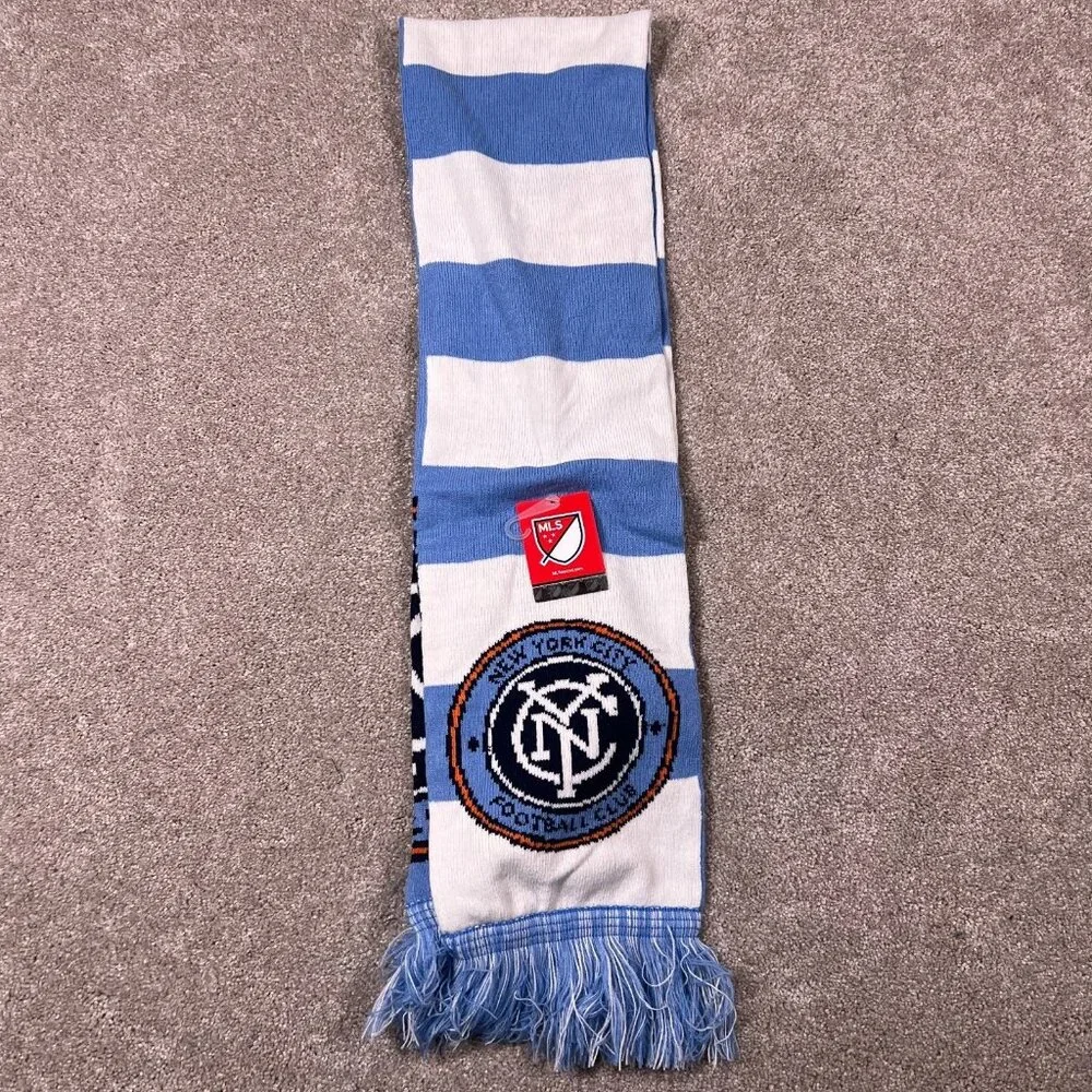 Adidas Unisex One Size Blue White Knit Striped New York City FC Soccer Scarf NWT